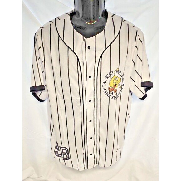 SPONGE BOB SQUARE PANTS Men's Baseball Shirt L, Button Up, Short Sleeves - Picture 2 of 11